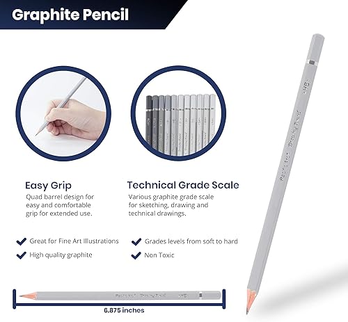 Miniatura 6 de Pacific Arc Lápices de dibujo de grafito prémium para artistas, paquete técnico, lápices profesionales para dibujar, dibujar, dibujar y sombrear,