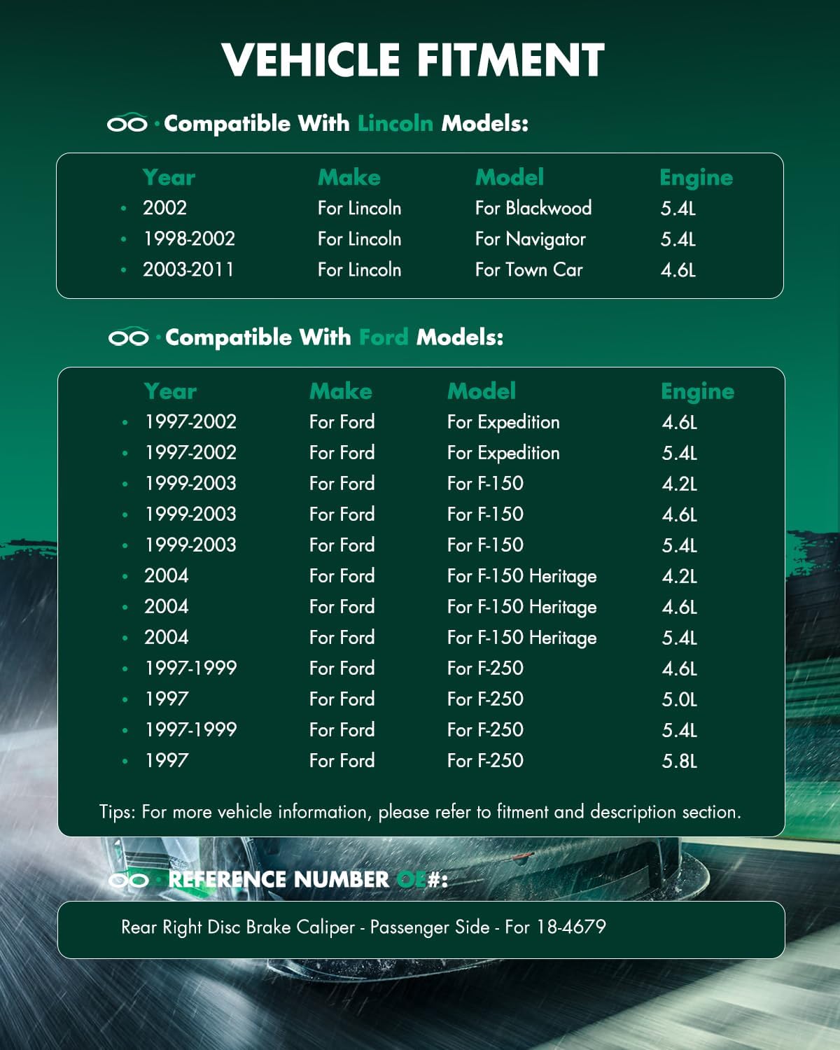 SCITOO Rear Right Brake Caliper Without Bracket 18-4679 Red Compatible For Ford 1997-2004 For Lincoln 1998-2010