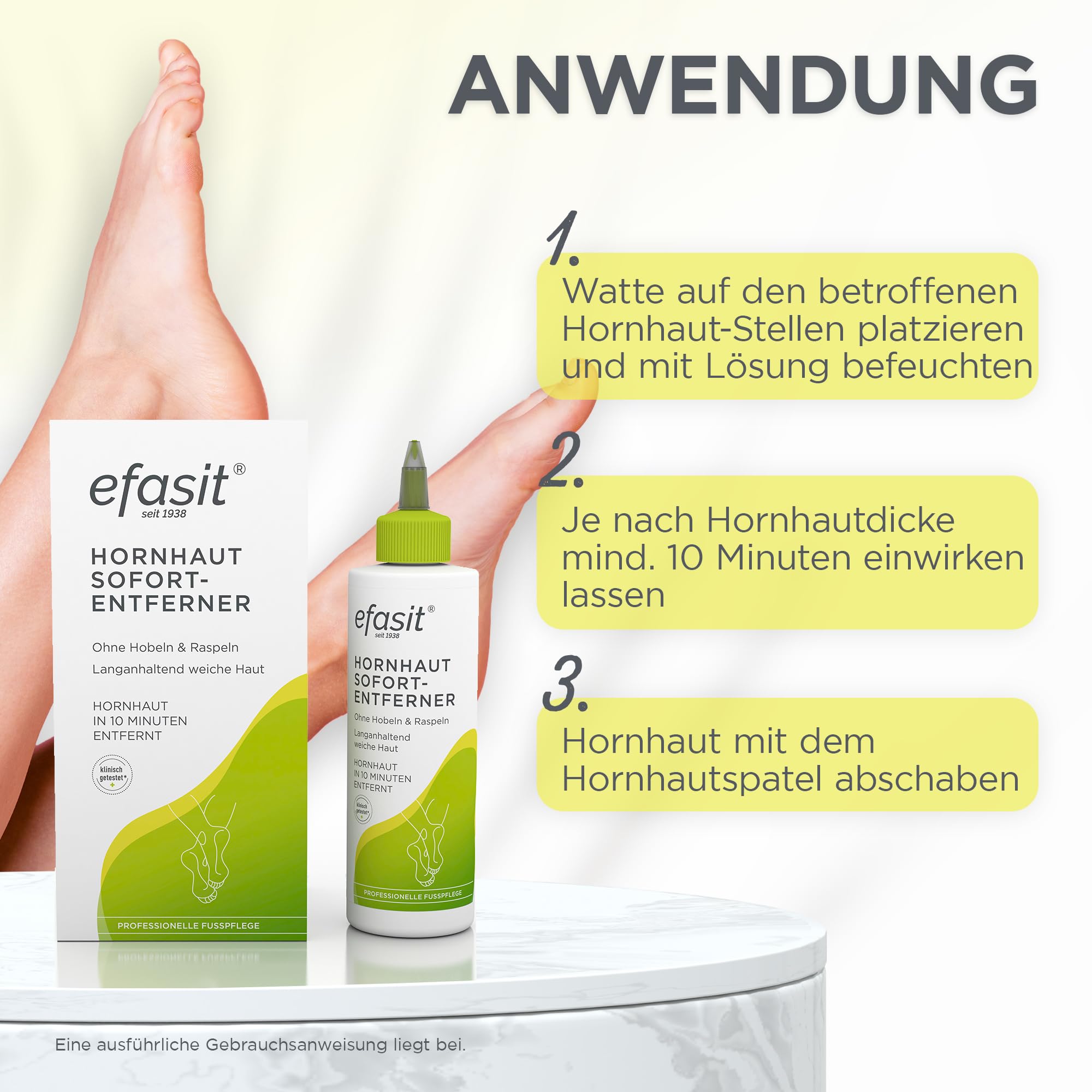 efasit Rimozione istantanea per calli – Elimina i calli in 10 minuti, senza piallare e grattugiare, effetto immediato dopo 1 applicazione, con ingredienti nutrienti, set completo, 200 ml