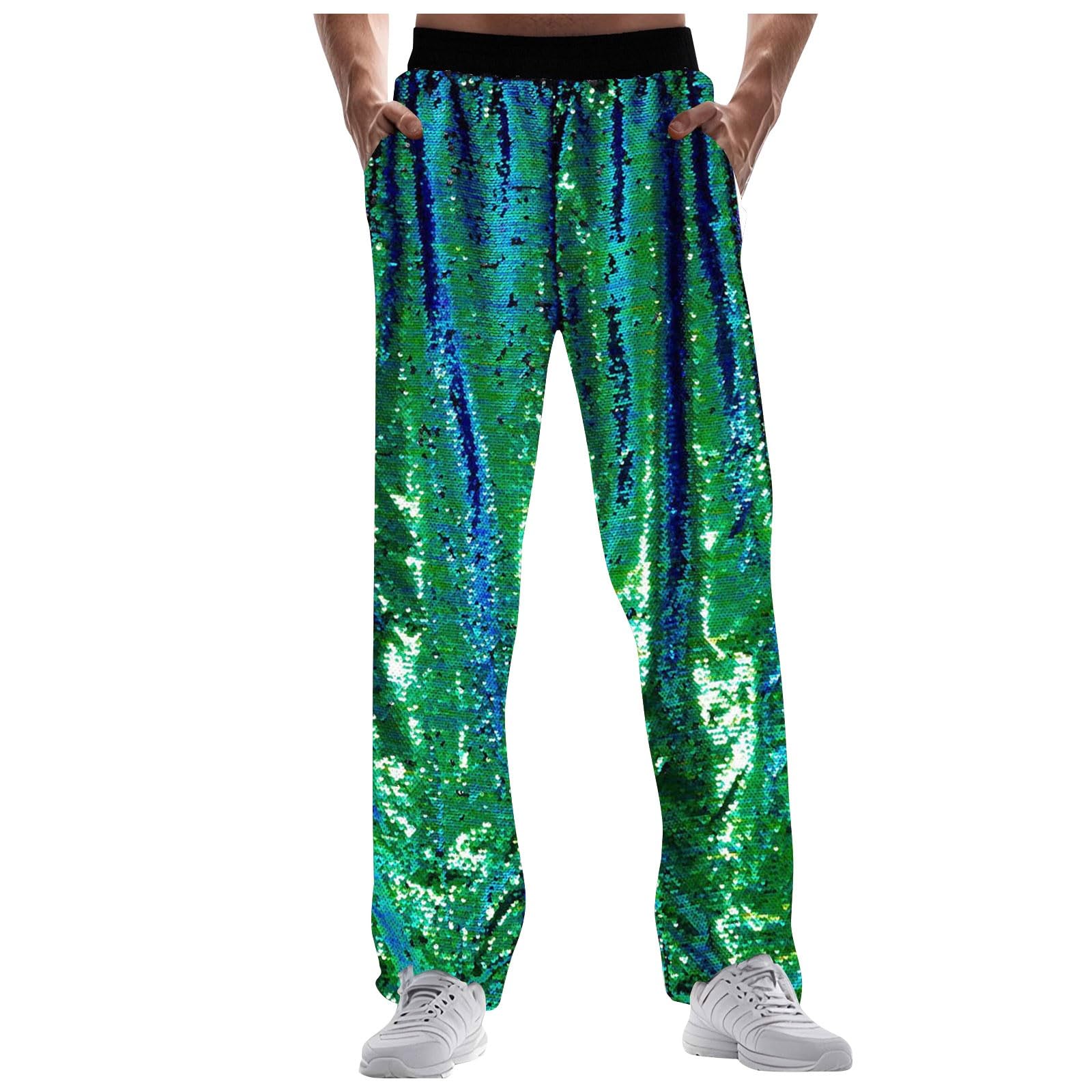 Generisch Pantaloni estivi da uomo, in lino, larghi, larghi, comodi, in tessuto, con coulisse, tasche, spiaggia, yoga, casual, A117