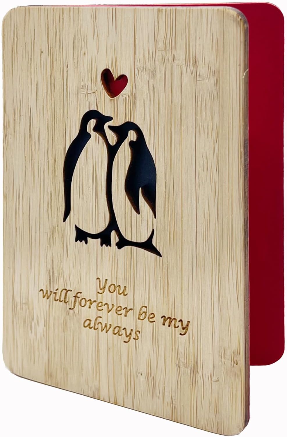 I Love You Wooden Greeting Card,Handmade Romantic Penguin Gift Card for Wedding,Birthday,Anniversary, Valentine's Day, Forever be my always