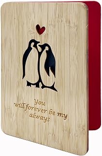 I Love You Wooden Greeting Card,Romantic Penguin Gift Card for Wedding,Birthday,Anniversary, Valentine's Day,Mothers Day Gift for Wife,Husband