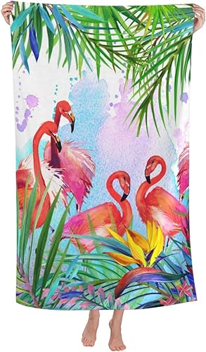 VOOHDDY Toalla de playa de verano con diseño tropical de flamenco, grande, suave, absorbente, de secado rápido, toallas de baño de gran tamaño para