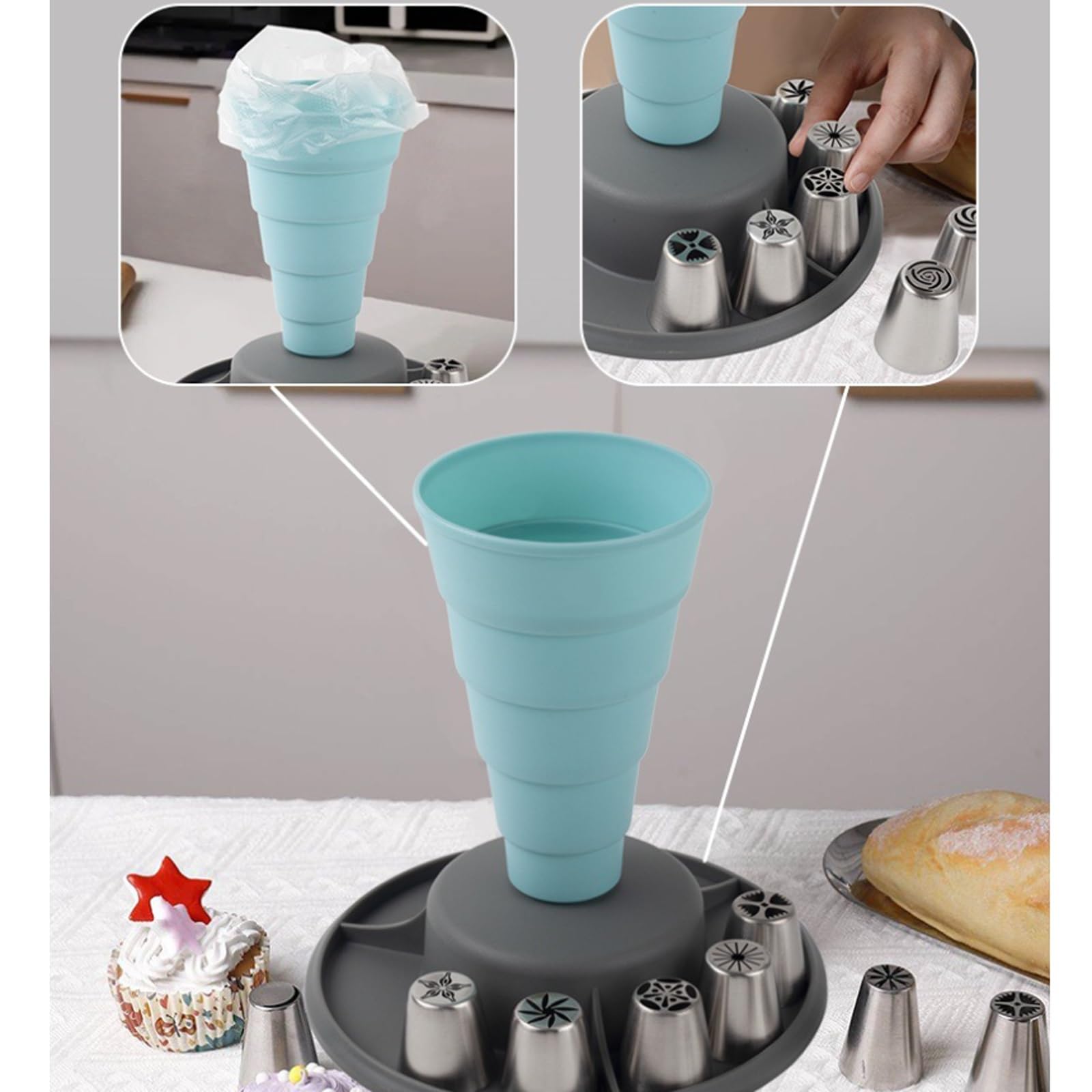 Kit da 10 pezzi per sac à poche porta sac à poche porta crema e sac à poche resistenti alle alte temperature, organizer per pasticceria, per torte e biscotti (blu)