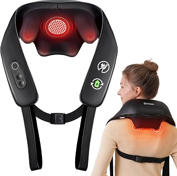 KNQZE Cordless Neck Massager for Pain Relief Deep Tissue with Heat | Upgraded Graphene Heating, 4D Shiatsu Deep Kneading Massage for Shoulder, Back, Hands-Free Straps, Best Gifts for Women, Men