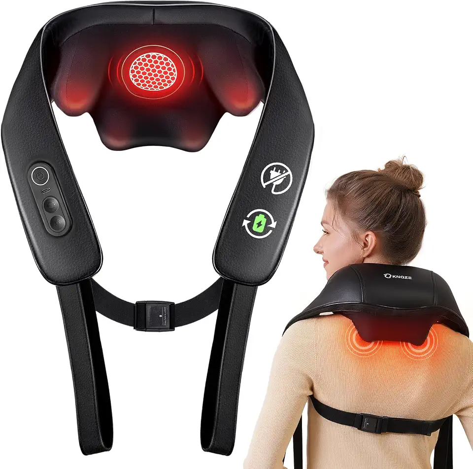 KNQZE® Shiatsu Massagegerät 4D, 2025 Kabellos Nackenmassagegerät mit Wärme, Verbesserte Graphenheizung, 4D Shiatsu Tief knetende Nackenmassage für Nacken, Schulter, Rücken, Geschenke für Frauen Männer