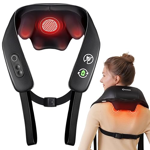 Neck and Shoulder Massager with Heat, Cordless Back and Neck Massager, Upgraded Graphene Heating, 4D Shiatsu Deep Kneading Massage for Shoulder, Back,Leg,Pain Relief, Portable Gifts for Dad Mom Friend - Black