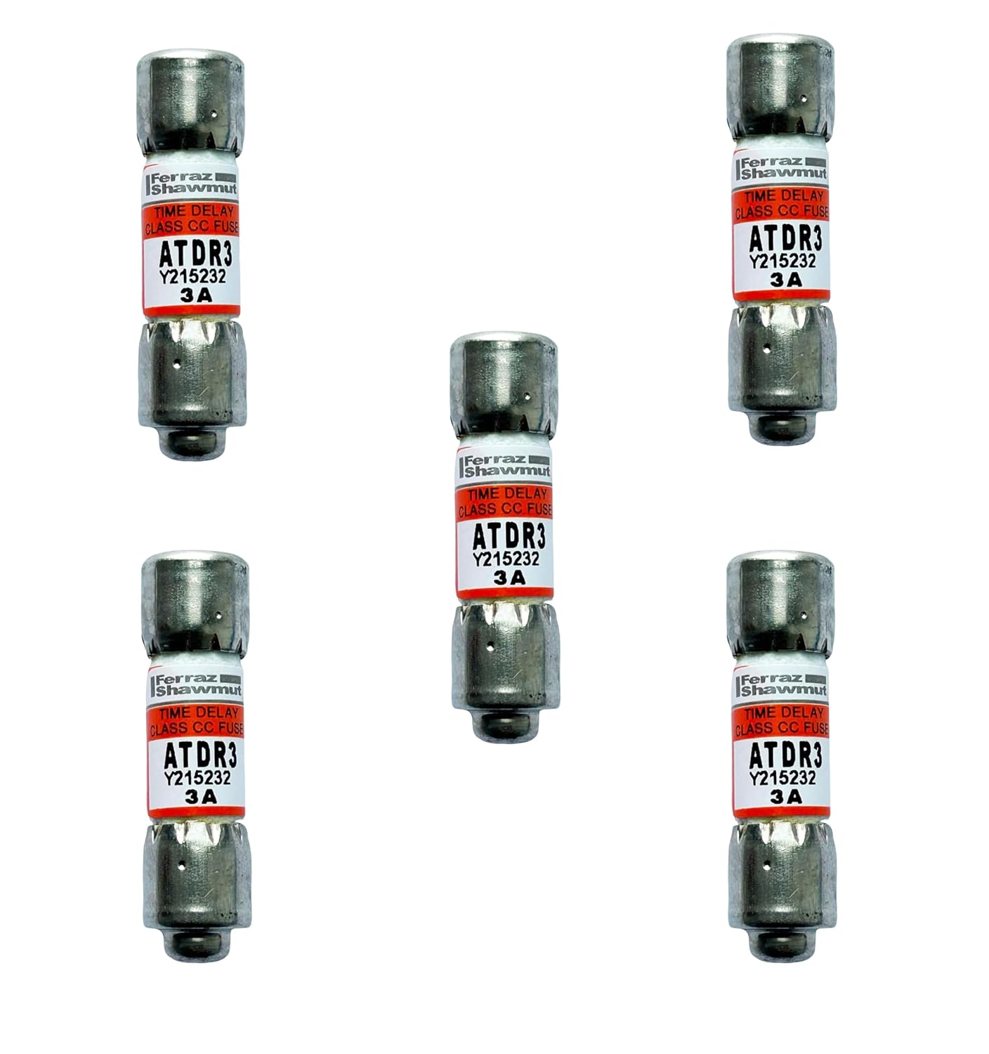 5-Pack New ATDR3 ATDR-3 ATDR-3A 600Vac Time Delay Class CC Fuse，ATDR-3A Cartridge Time-Delay Fuse