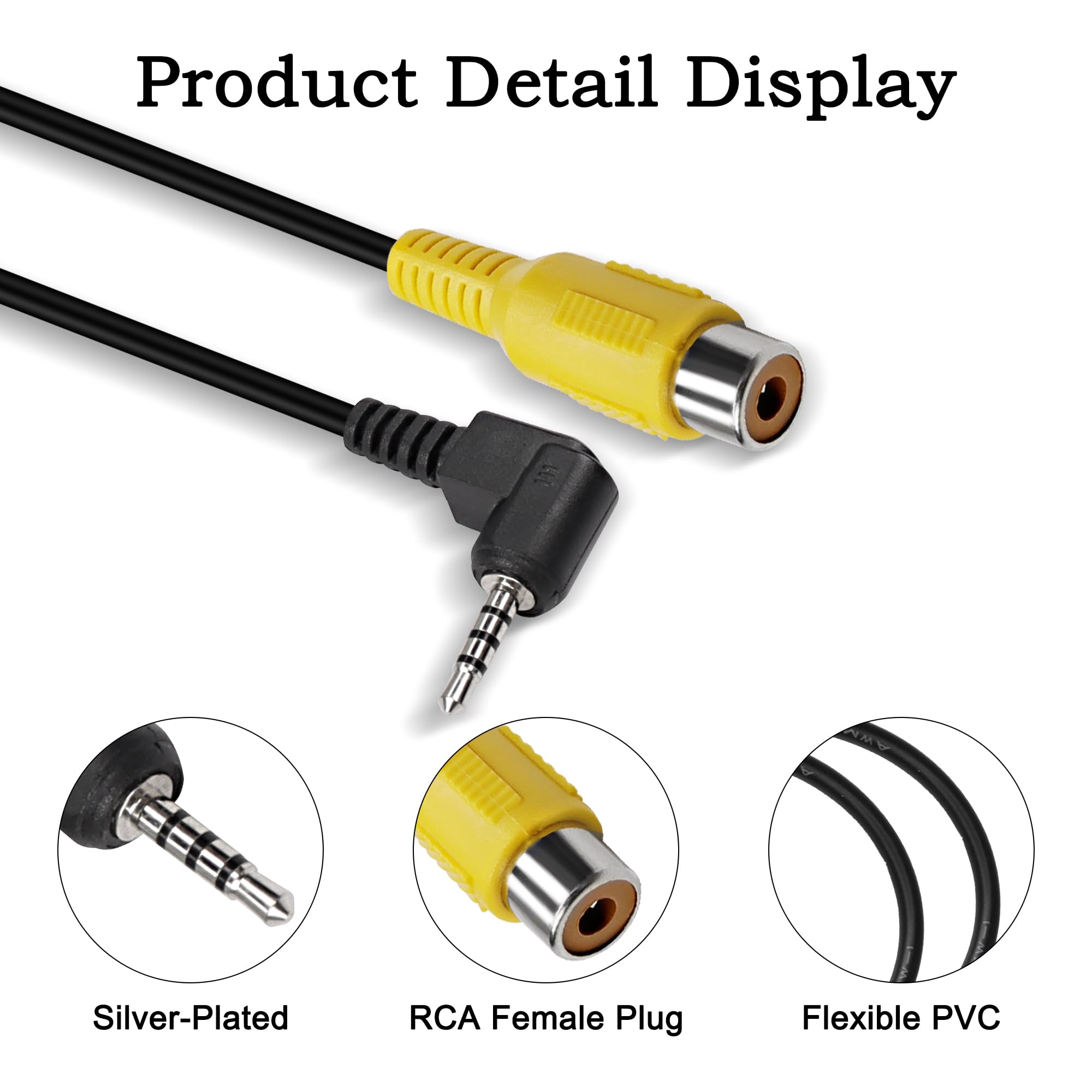 MEIRIYFA Cavo Video RCA Da 2.5mm TRRS Maschio A RCA Femmina, Angolo 90°, Per Dash Cam, GPS E Telecamera Retromarcia – 0.2m, 2 Pezzi - 3