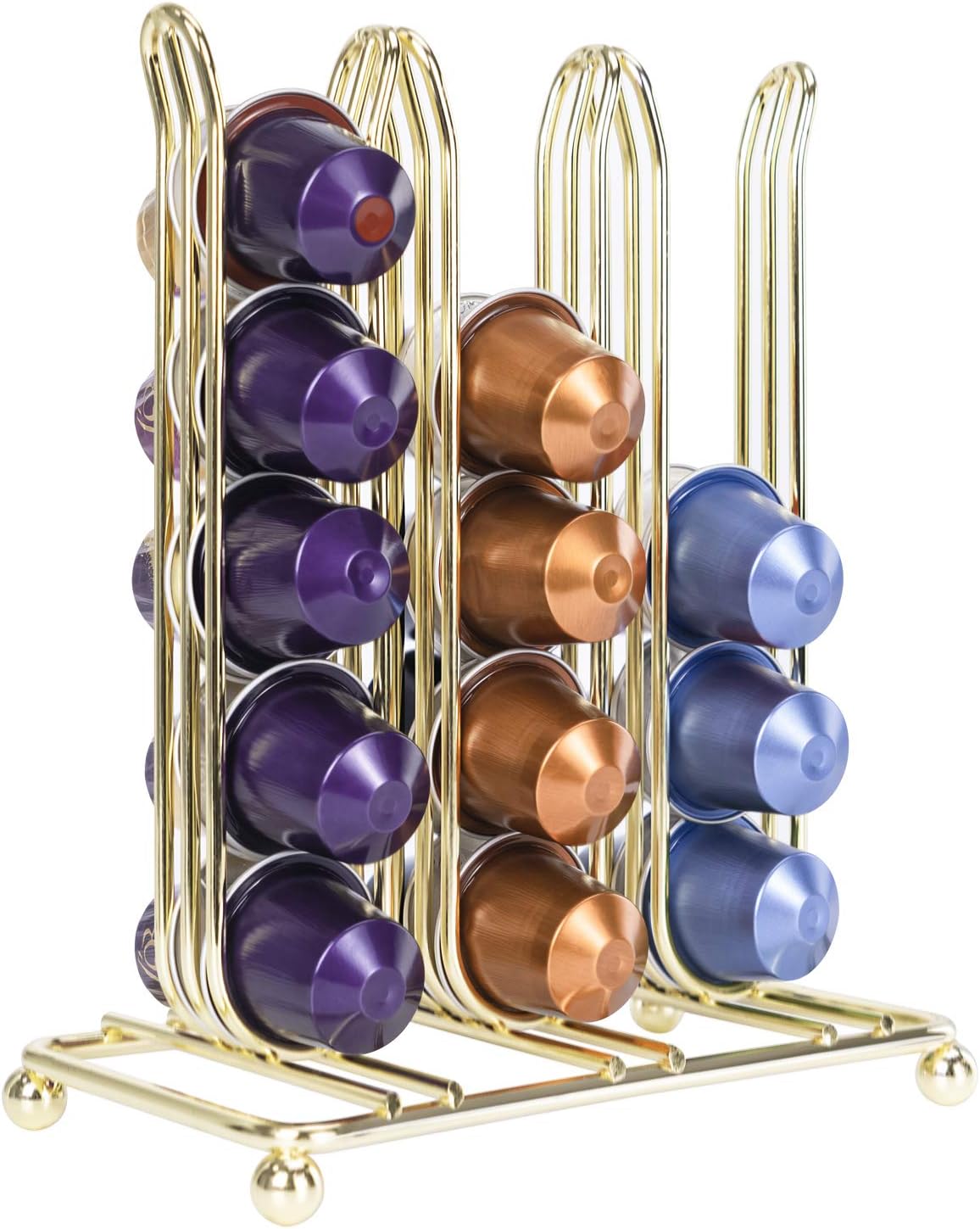 30 Coffee Capsule Holder, Coffee Pod Stand Rack, Capsule Tower Stand for Nespresso, Caffitaly Espresso, Nescafe, Nespresso Capsule Dispenser, Gold