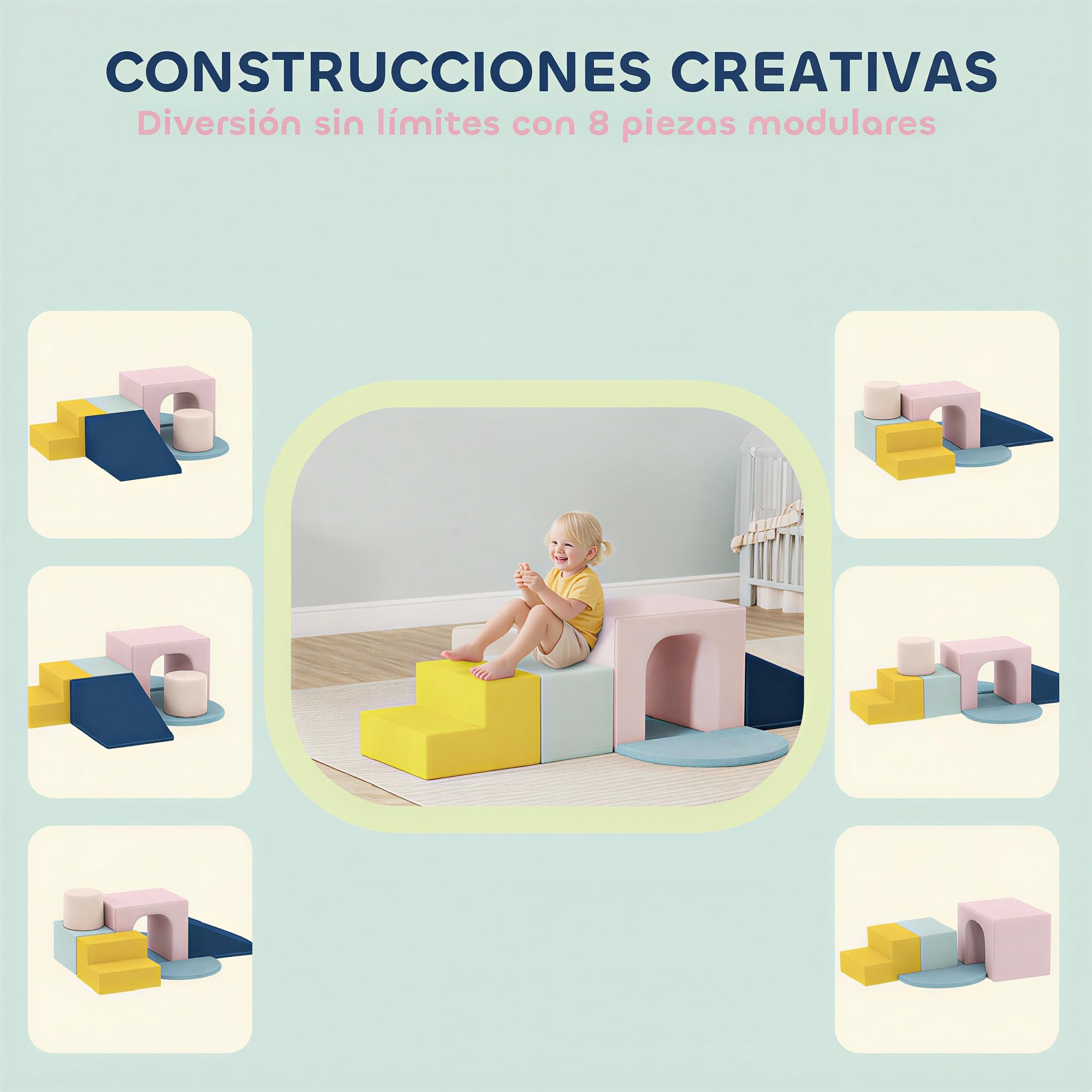 AIYAPLAY Juego de 8 Bloques de Espuma para Niños Escalar Gatear Multicolor | Bloques de Psicomotricidad, Fundas de Terciopelo Desmontables, Set de Escalada Interior