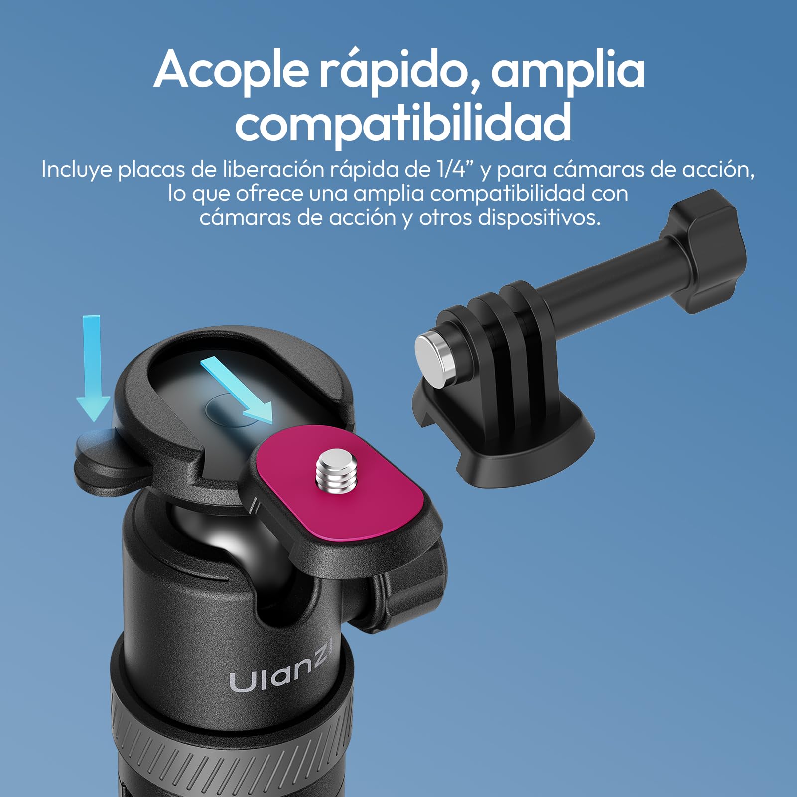 Ulanzi TT24 Trípode Palo Selfie con Liberación Rápida Cka para Cámara de Acción dji Pocket 3/4, dji Osmo Action 5 4, GoPro, Insta360 X5/X4/X3/Ace Pro/One X2, Accesorios para Cámara de Acción