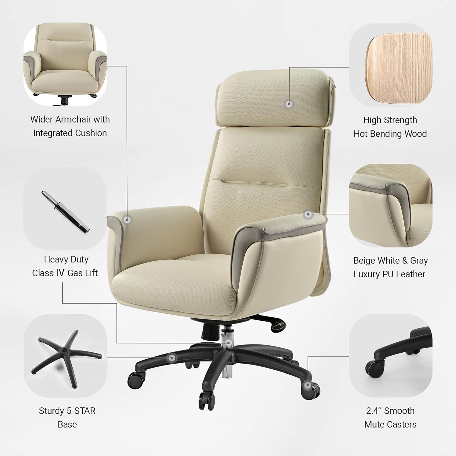 EUREKA ERGONOMIC Microfiber Leather Office Chair Ergonomic Desk Chair, Executive Chair Office Gaming Chair, Comfy Big and Tall Office Chair with Elevatable Headrest & Padded Armrests, Beige