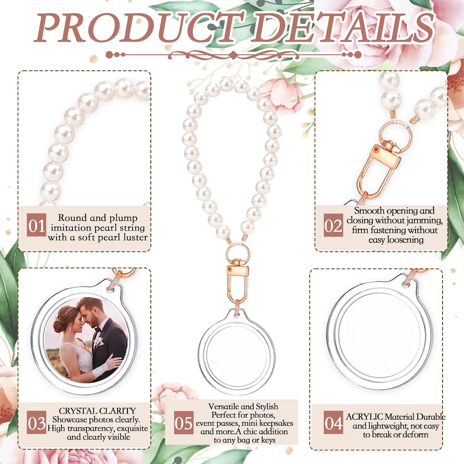 Pearl Photo Frame Keychain Acrylic Clear Personalized Picture Blanks Photobooth Insert Keychain