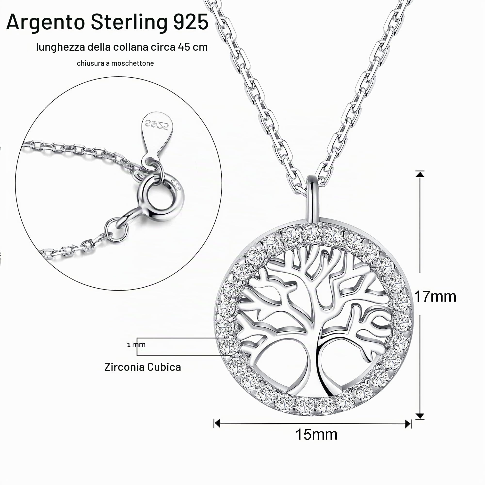 Jrêveinfini Albero della Vita Collana Catenina Bambina Argento 925, Personalizzata Collana Portafortuna Amicizia Mamma e Figlia, Regalo Gioielli Originali Compleanno Bambina