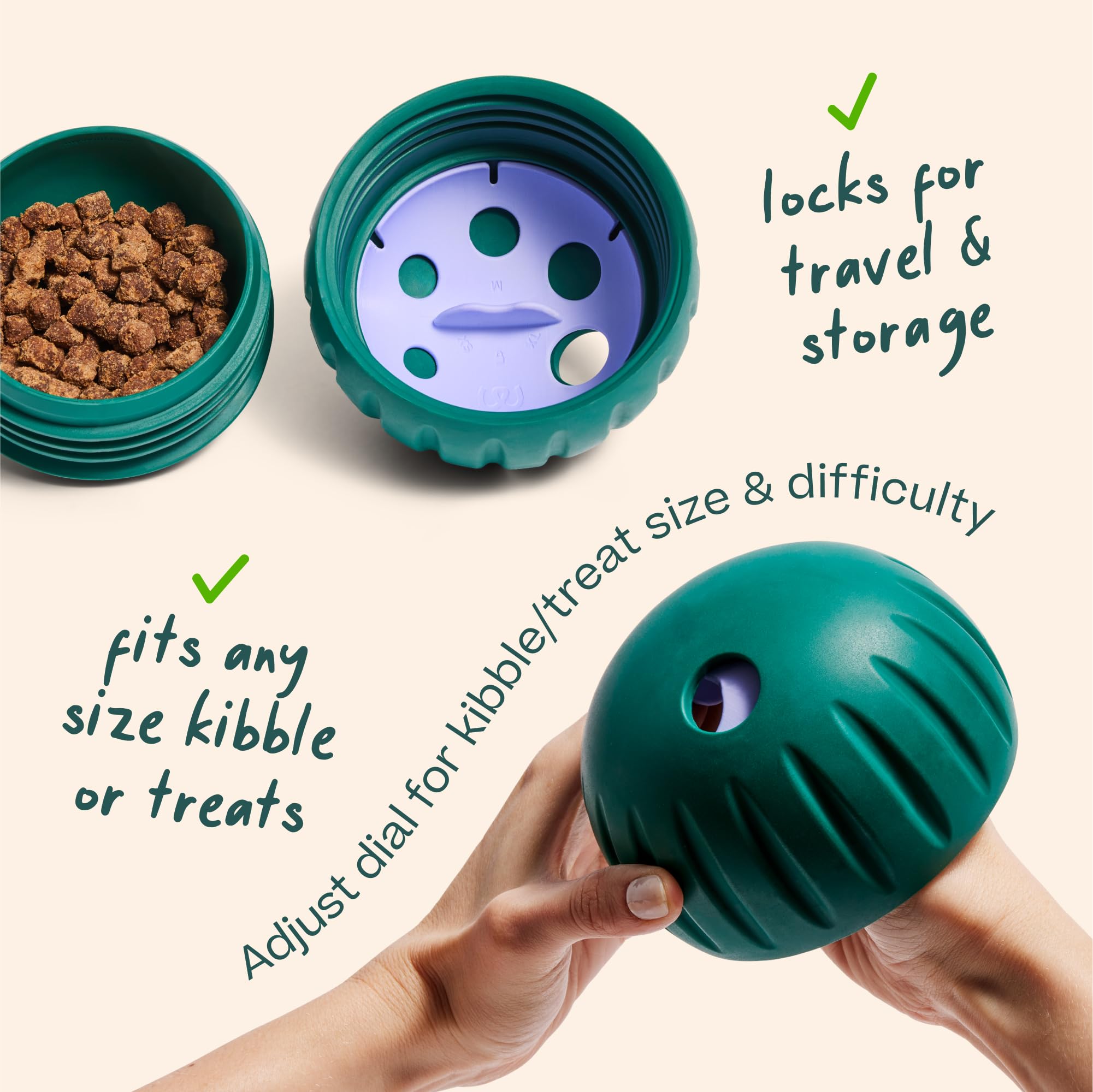 Woof Walkabout Dog Puzzle Treat Dispenser giocattolo per cani 18,1 kg in su | Aperture regolabili per crocchette e dolcetti, gomma resistente, lavabile in lavastoviglie, facile da pulire