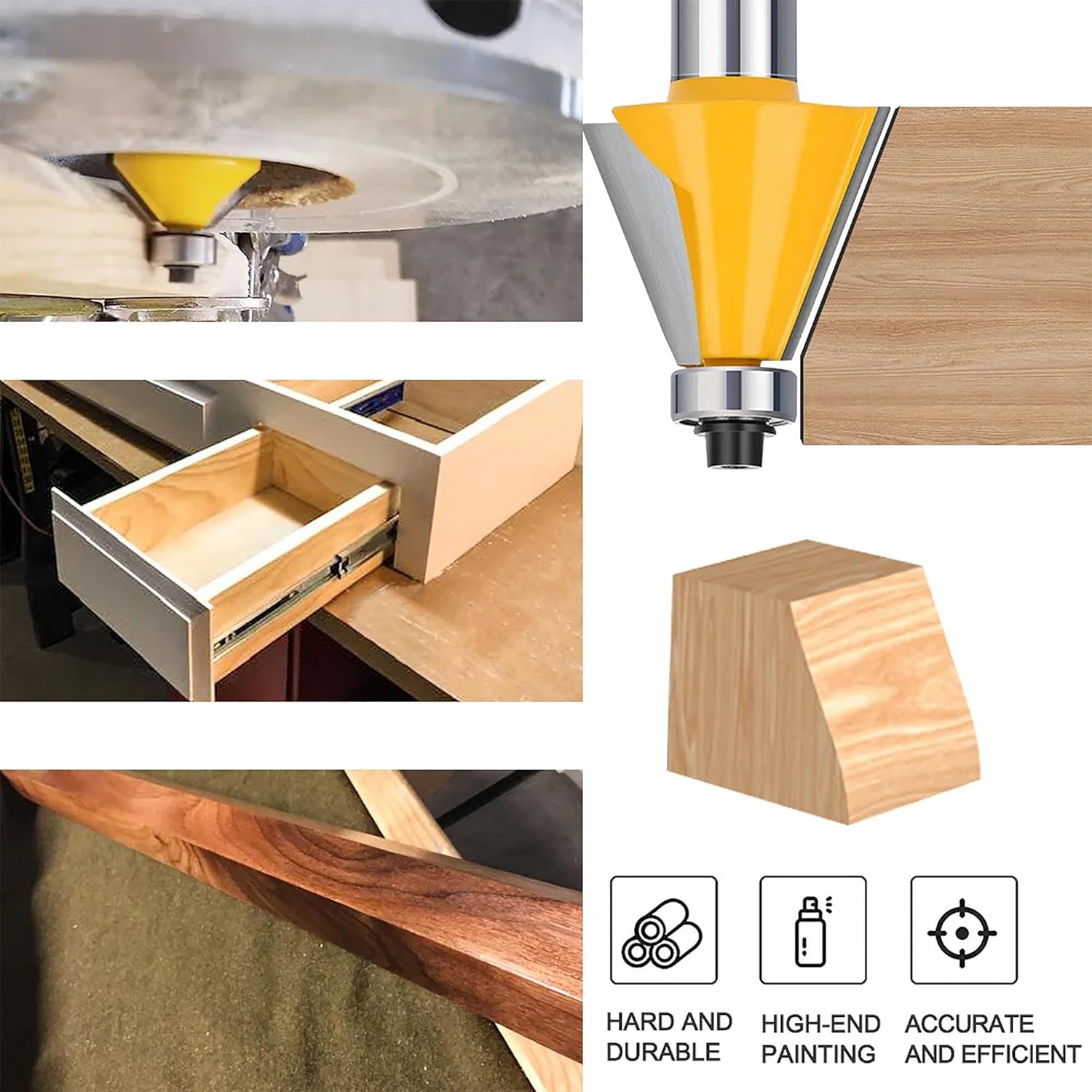HUHAO 3Pcs Chamfer Router Bits Set 1/2 Inch Shank Carbide Edge Forming Bevel Router Bit with Bearing, Chamfer Bit Miter Angle Milling Cutters Tool, 15, 22.5, 30 Degree