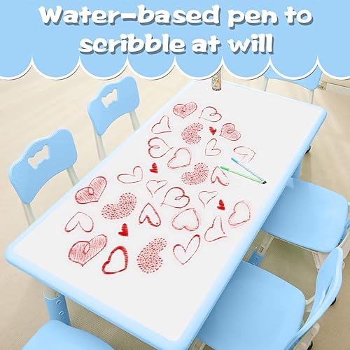 Miniatura 3 de Juego de mesa y silla para niños adecuado para niños y niñas de 2 a 12 años de altura ajustable, se puede pintar con 6 asientos, adecuado para el