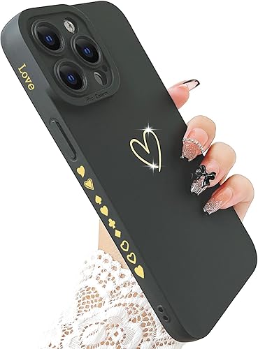 Funda compatible con iPhone 15 Pro Max para mujer, funda bronceadora de lujo con corazón de poliuretano termoplástico suave, a prueba de golpes,