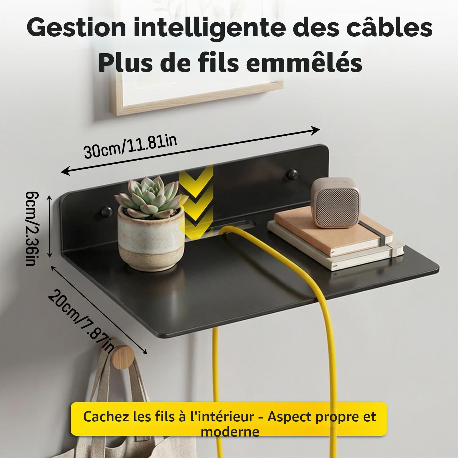 Projecteur Support Etagere Murale 31 x 23.5 x 5.5cm,Etagere Murale sans Percage,Routeur Tablette Murale avec Trou de Gestion des Câbles,pour Décodeurs TV,Enceinte Intelligente,Lecteur DVD