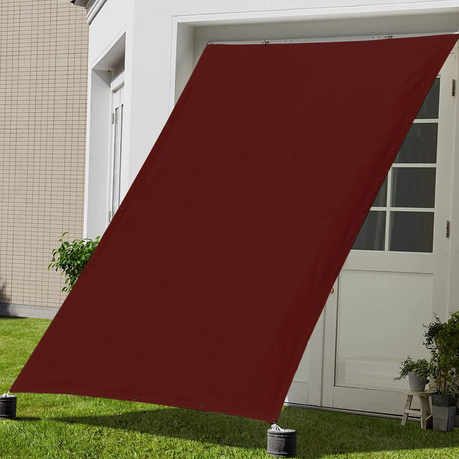 サンシェード 8x10M UVカット 洗濯可能 目隠しシェード 固定ロープ 付属 窓 ベランダ ウッドデッキ 廊下 キャンプ, ワインレッド, 22671