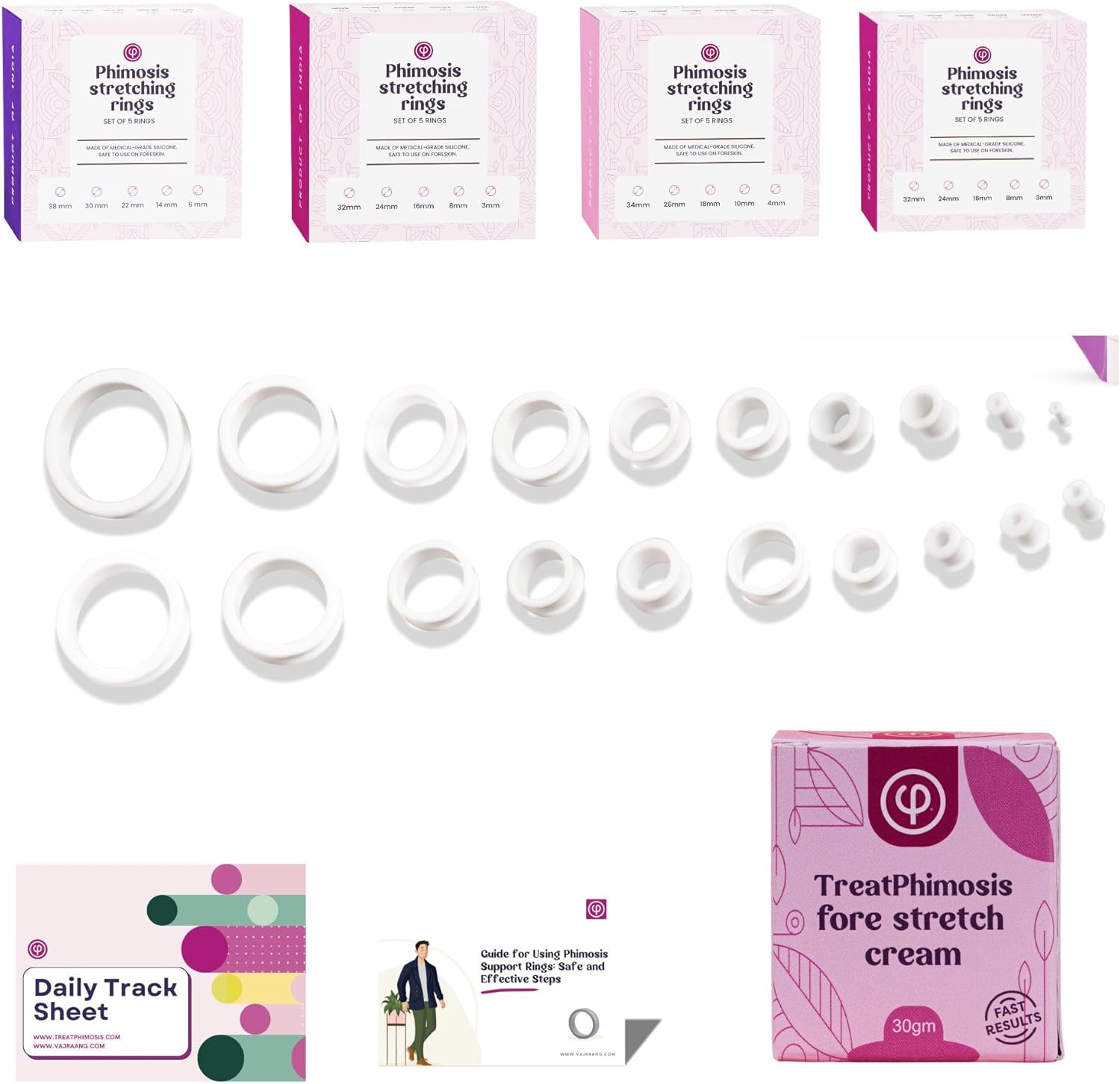 Vajraang Fore-Stretch Rings (20-Piece-Set) with Fore-Stretch Cream and ...