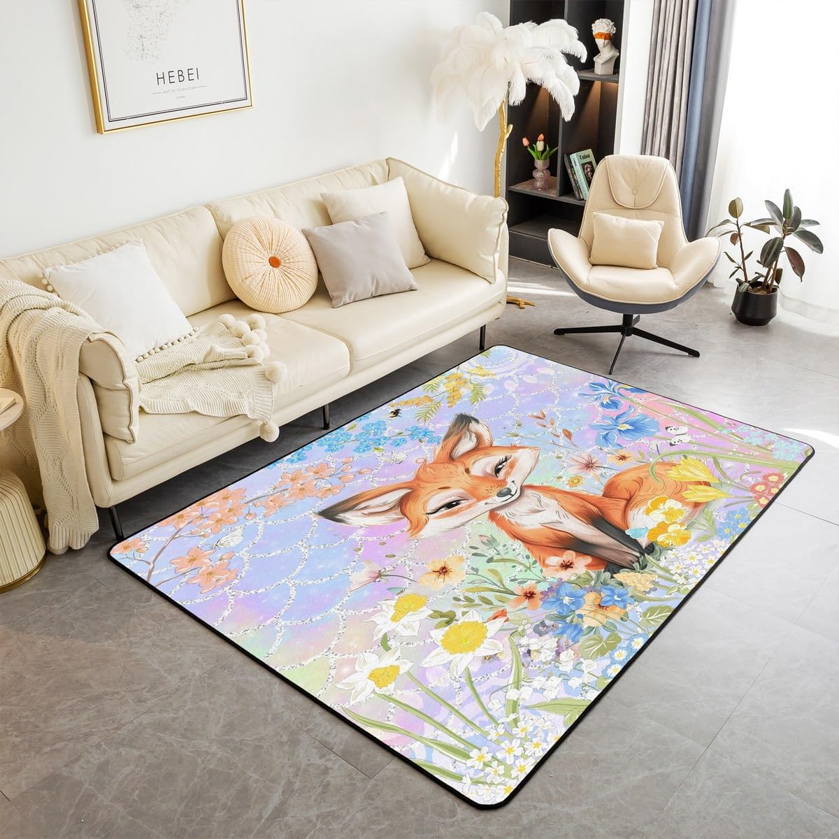 Feelyou Kids Sea Turtle Area Rug Flroal Ocean Living Room Rugs 3x5 for Girls Sea Creature Underwater World Decorative Carpet Set Mermaid Scales Purple Indoor Floor Mat