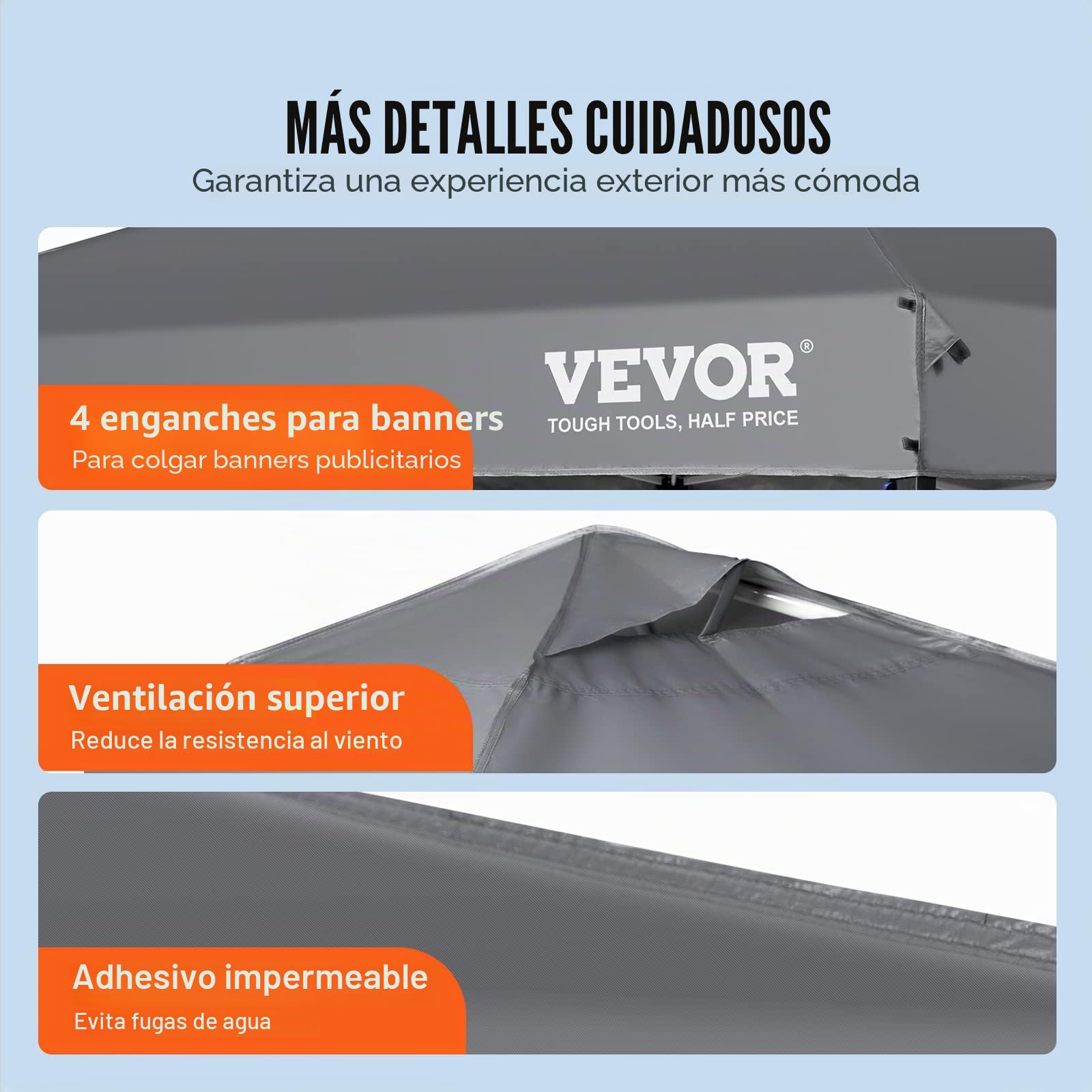 VEVOR Carpa Gazebo Emergente 304,8x304,8 cm Toldo para Cenador Tela Recubierta de Plata PU 250D Marco de Acero al Carbono con Bolsa con Ruedas 4 Sacos de Arena para Exterior, Jardín, Camping, Gris