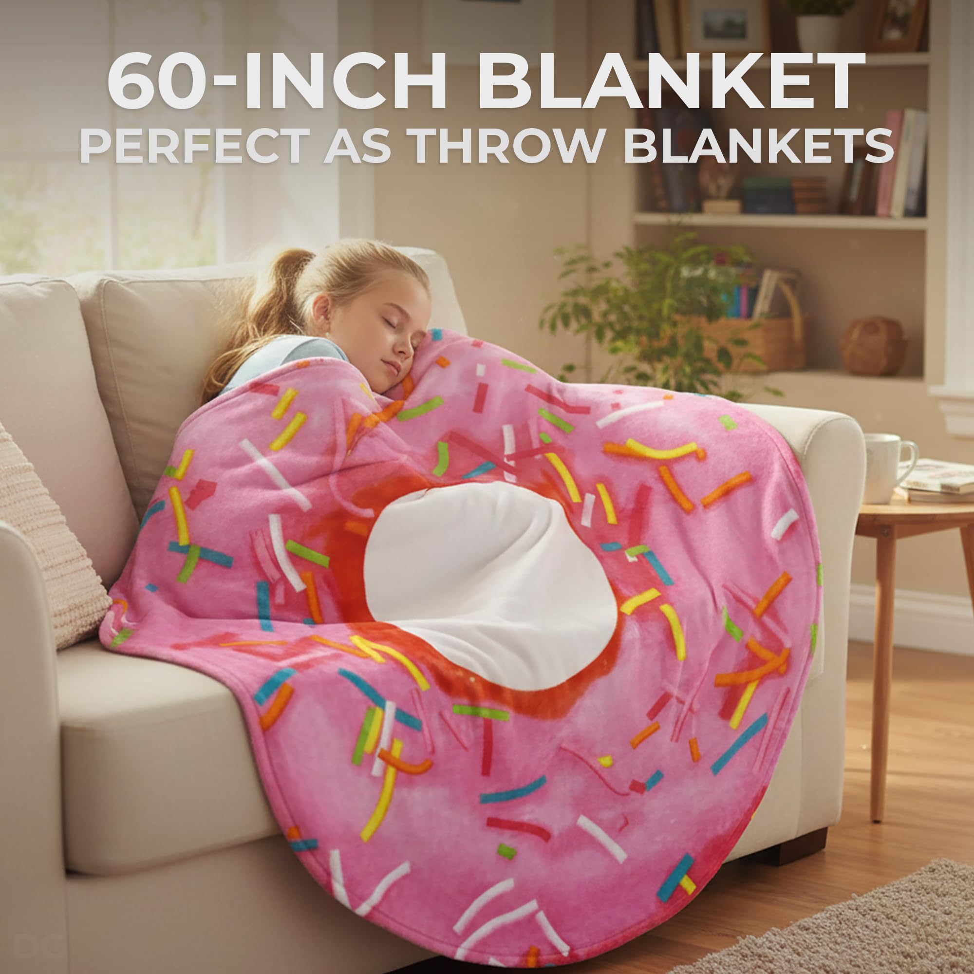 Zulay Riesiger doppelseitiger glasierter Donut mit Geschenk-Box-Verpackung – Neuheit Decke für Erwachsene und Kinder – weiche Flanell-runde glasierte Donut-Decke für drinnen und draußen, Reisen,