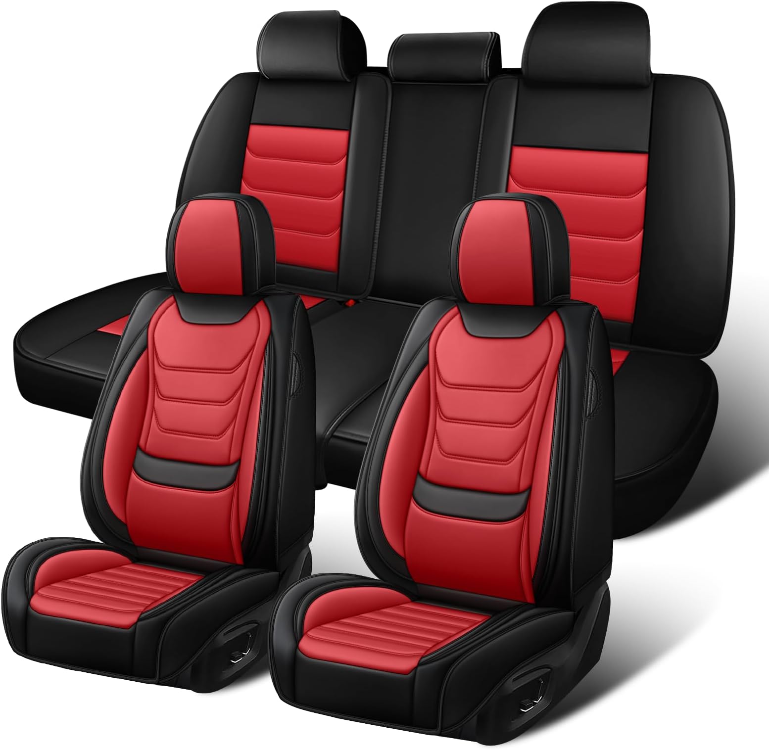 Fit for Hummer H3 2006-2009 Custom Seat Covers, PU Leather Car Seat Covers, Full Coverage Protection, Thick Cushioning Seat Protectors(Standard Full Set/Black Red)