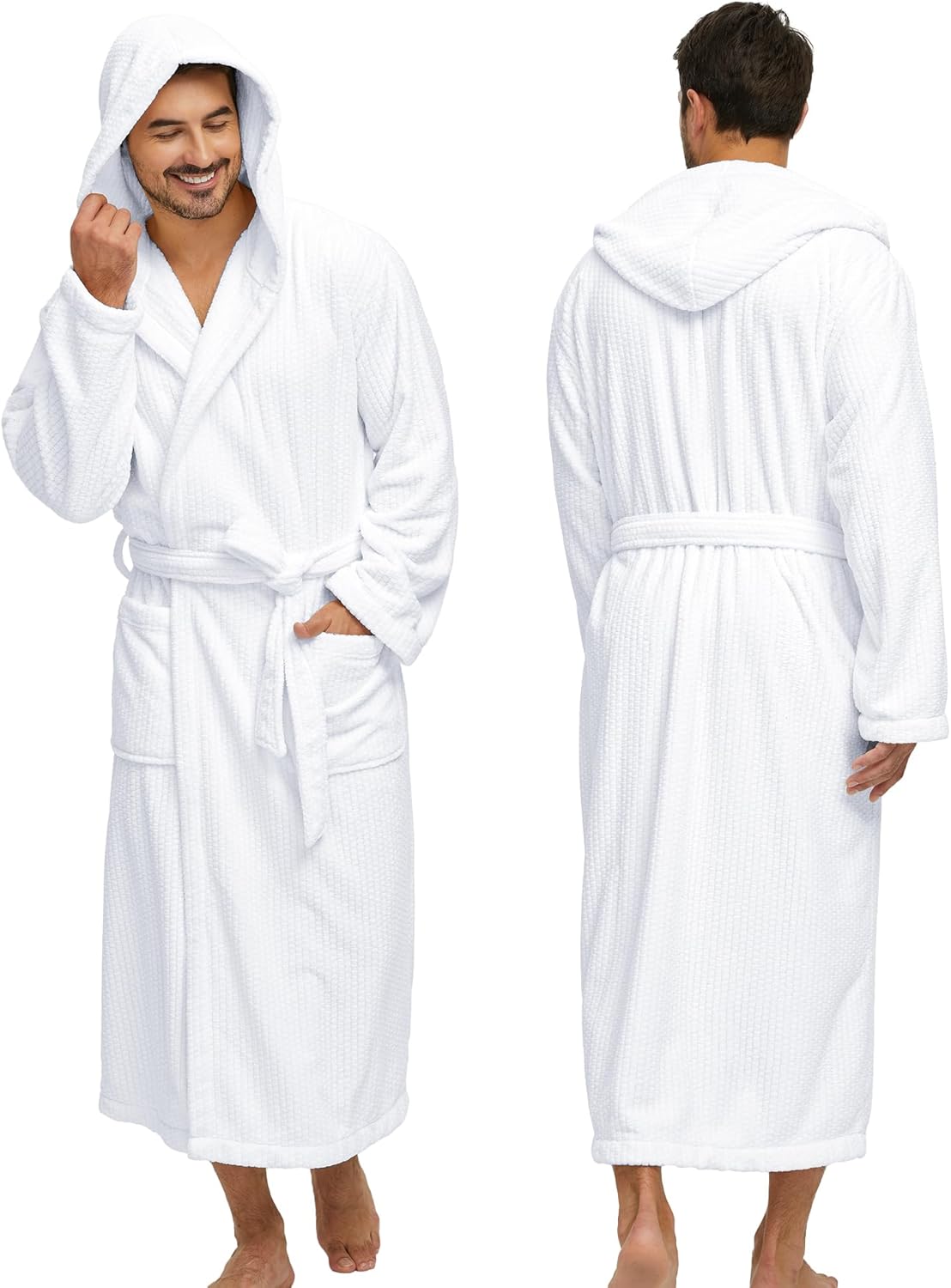PJGGZ Men's Bathrobes with Hood, Soft Long Towel Robe for Men - Super Absorbent Quick Dry yet Warm