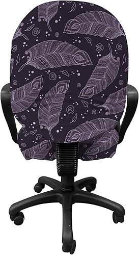 Miniatura 2 de Ambesonne Funda para silla de oficina con plumas, Zentangle repetitivo tono morado romántico con aspecto de cachemira, cubierta protectora de tela
