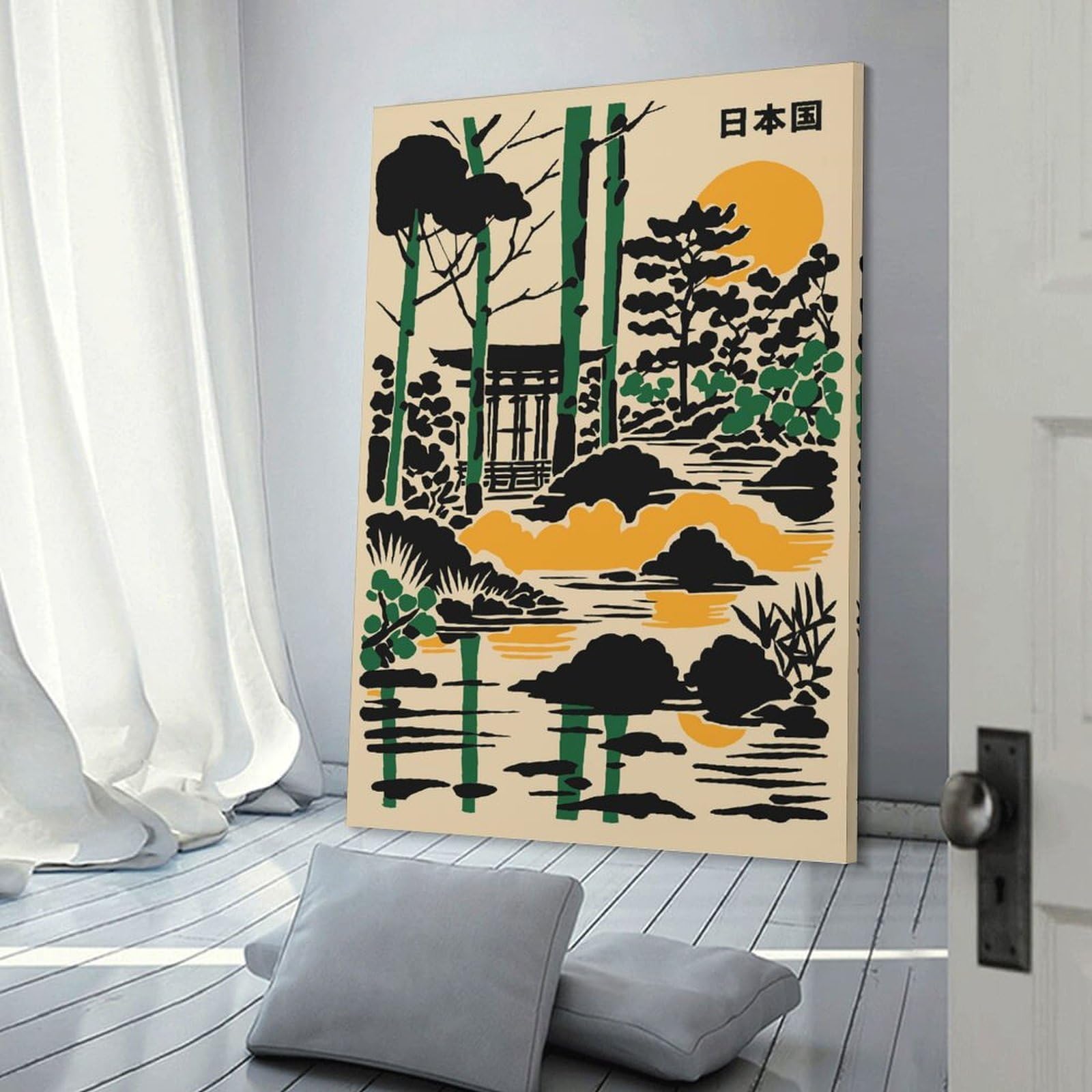 Junmoney Wall Picture Print Japanese Garden Illustration with Torii Gate, 08x12inch(20x30cm), for Wall Displays, Bedrooms Or Room Updates, Wall Decor Suited to Curated Displays