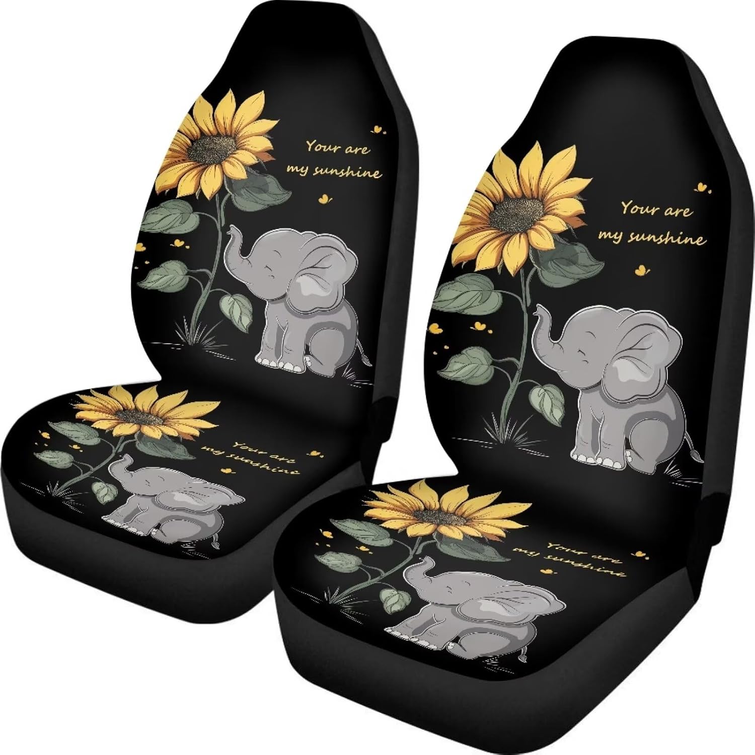 Showudesigns Sunflower Elephant Car Seat Covers for Women Automotive Interior Accessories Cute Front Seat Cover Case Nonslip for Men Gifts Universal Fit for Most Cars Black