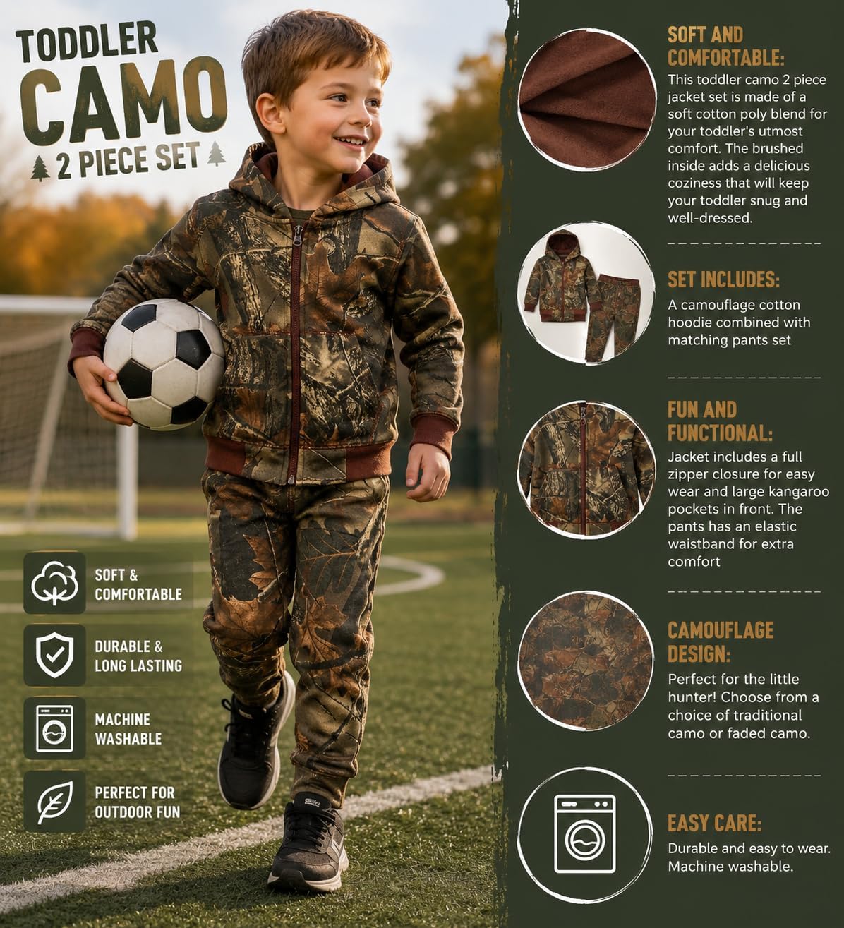 TrailCrest by Treel Infant-Toddler Cotton Full Zip Hoodie Sweatshirt Jacket & Pants Set Tracksuit
