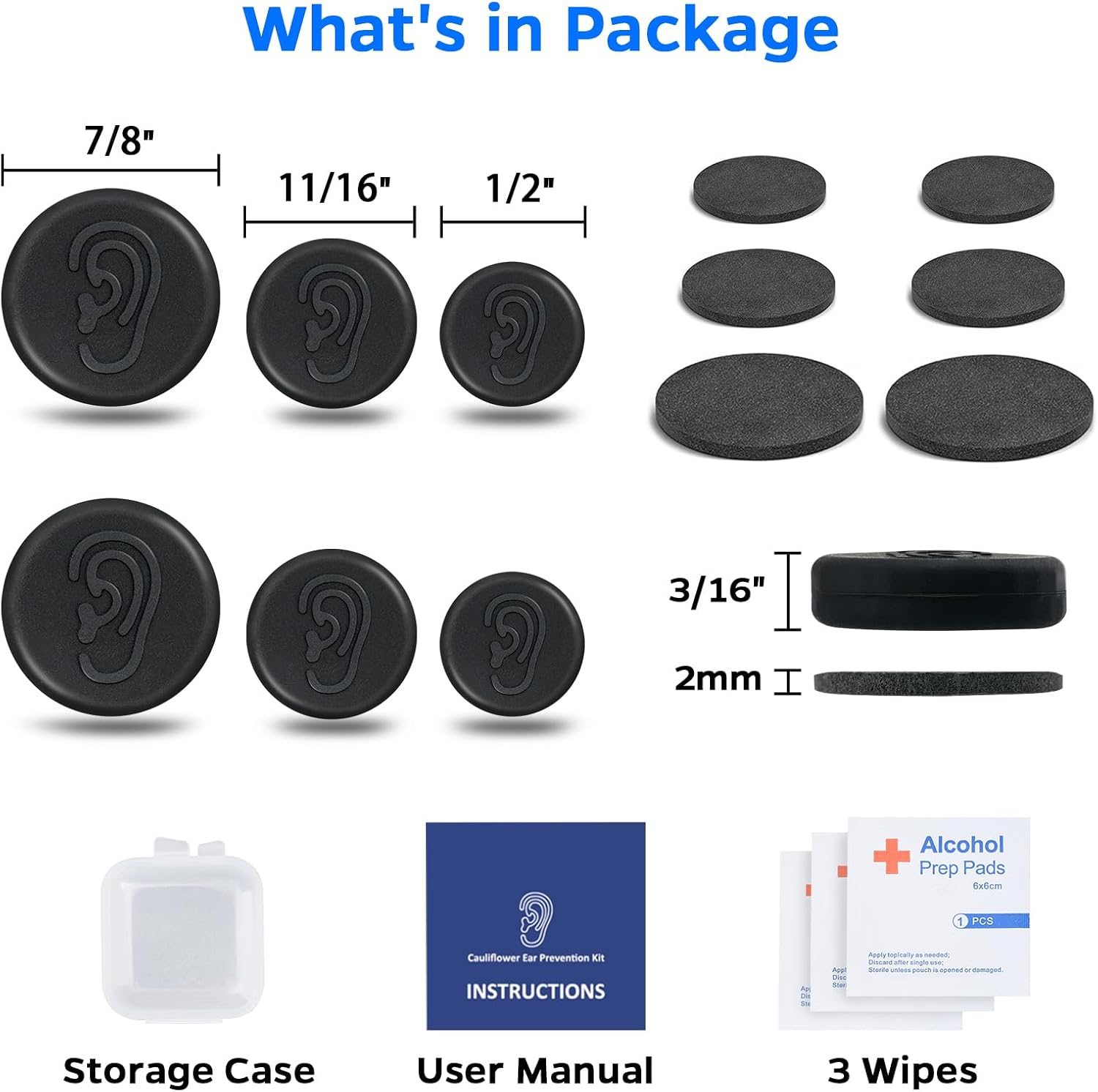 Cauliflower Ear Magnet - Effective Magnets Compression Kit - Prevention & Treatment of Hematomas & Keloid in BJJ, Wrestling, MMA, Grappling, Boxing, Muay Thai, Rugby (Small, Middle and Large)