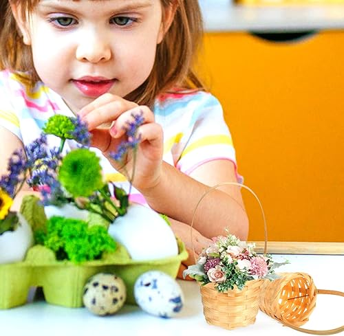 Miniatura 6 de MAGICLULU Mini cestas tejidas con asas, 10 unidades, canasta tejida de Pascua en miniatura, estilo pastoral, cesta de almacenamiento para casa de