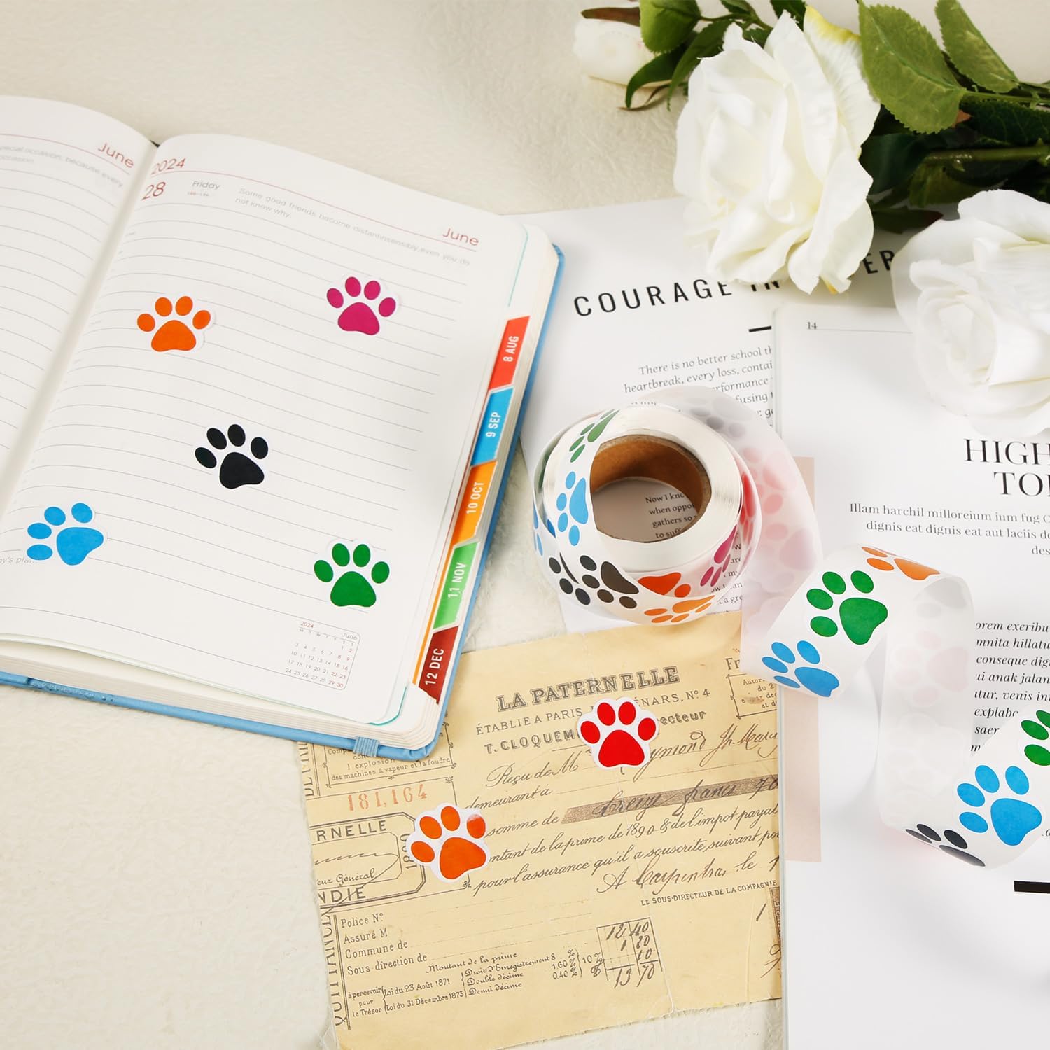 500pcs / Roll Dog Paw Print Stickers for Kids, 1" Self-Adhesive Colorful Cute Dog Cat Paw Print Stickers Roll, Puppy Paw Decals for Bottles Laptops Envelope Seals DIY Crafts image 4
