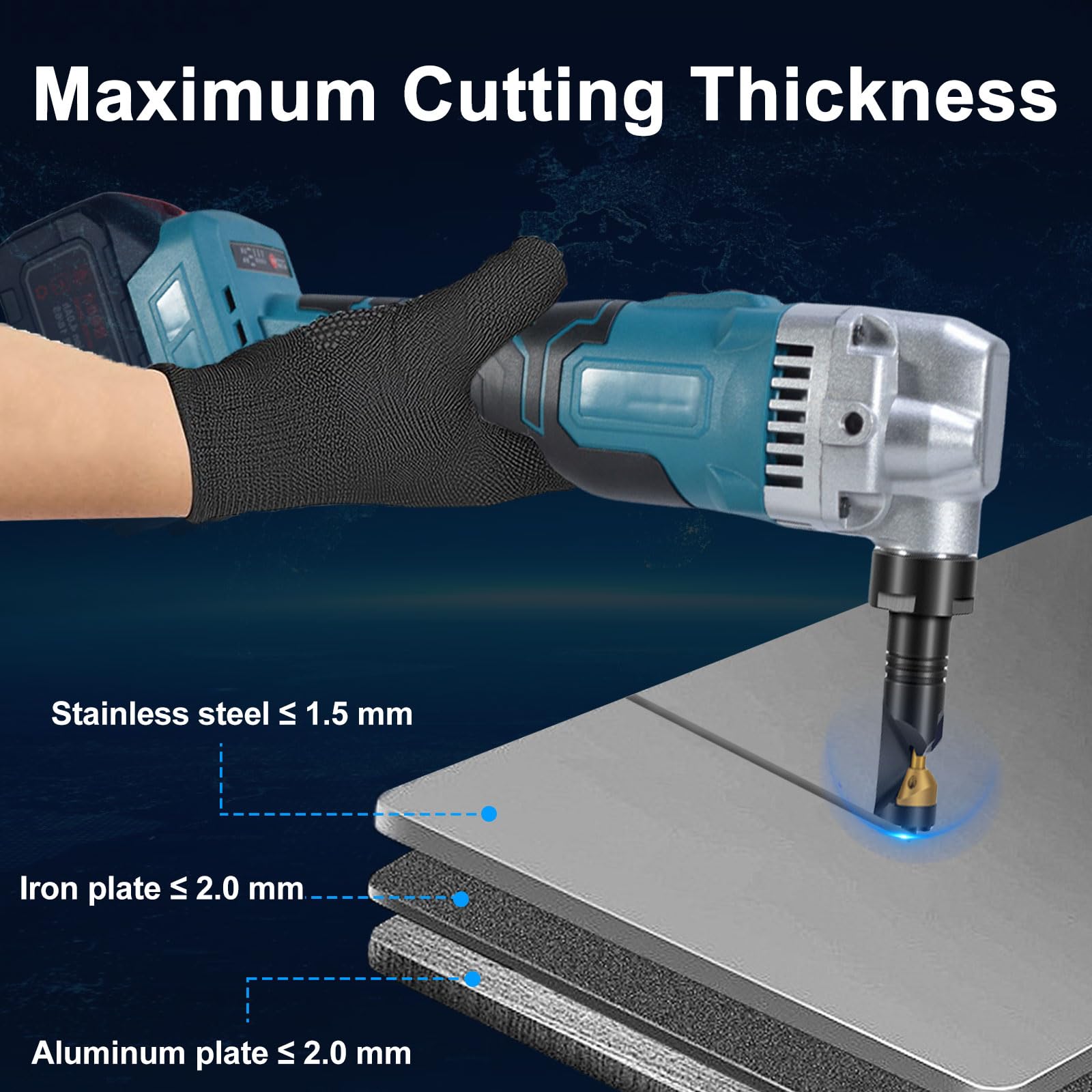 Nibbler de chapa con batería compatible con Makita 18 V, 950 W Cordless Metal Nibbler, 1900SPM Tijeras de chapa eléctricas, picadora de metal, 3 niveles ajustables al acero inoxidable, hierro