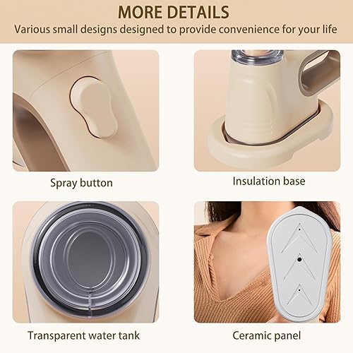 Travel Steamer for Clothes, 1000W Booster System Portable Handheld Clothing Steamer, 1.11 Pounds Ceramic Large Panel Steam Iron Suitable for Home, Travel & Dormitory Use (Beige)(Beige)