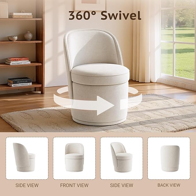 Sillón Giratorio 360° con Almacenamiento Oculto, Beige miniatura 4