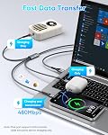 SUNGUY USB C Câble 5FT/1,5M, 3 en 1 Cord multichargeur QC3.0 USB à USB-C Câble avec 3 Ports de type C Nylon tressé pour i-Phone 17/16/15 Series, Galaxy S25 S24, Huawei, Google, Honneur, LG, Comprimés