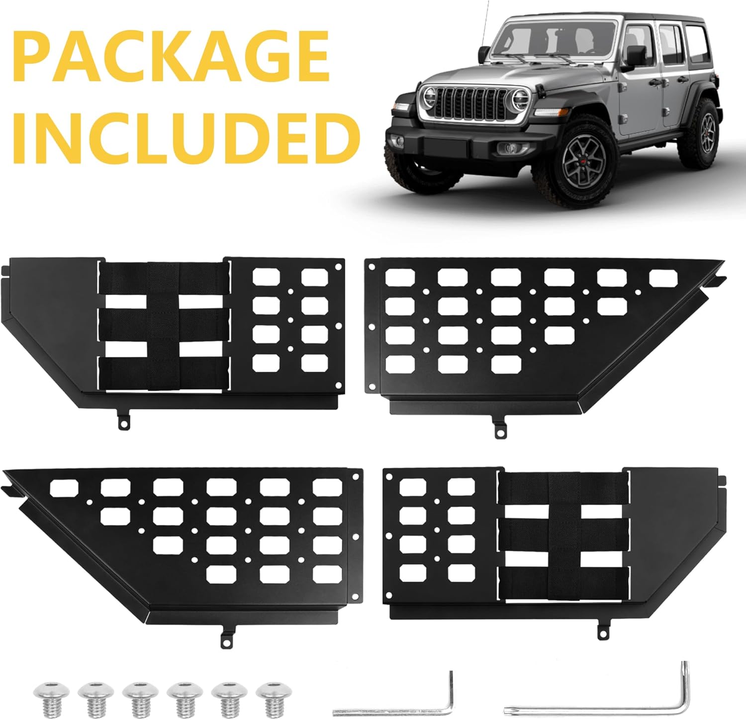 Front Door Pockets with Cup Holders For Jeep Wrangler Accessories JL 4XE Gladiator JT, Metal Storage Organizer-Replacement Original Factory Weak Saggy Net, Cover the Entire Door Storage Area