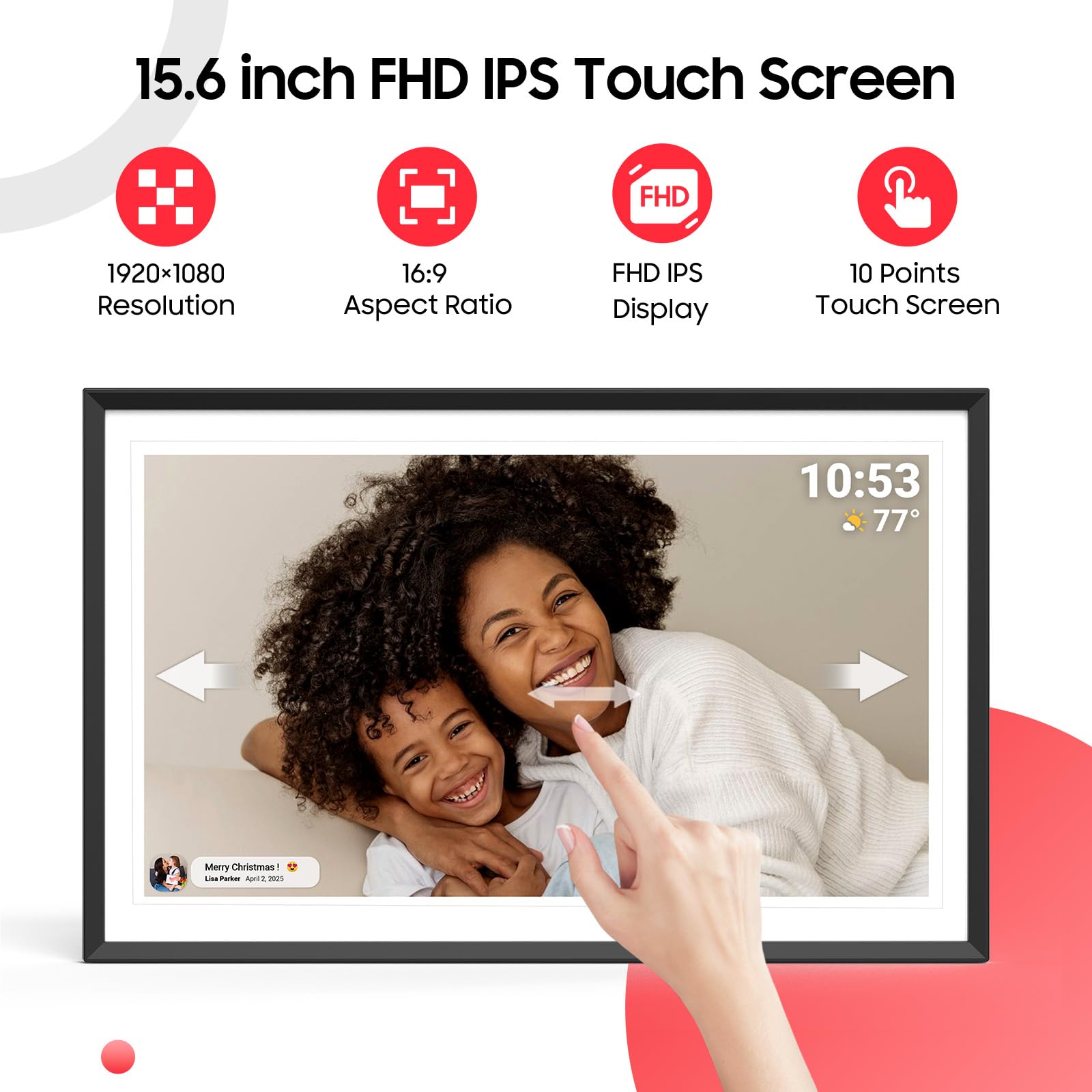 ApoloSign Digital Picture Frame 15.6 inch, WiFi Digital Photo Frame with 32GB Storage, 1920x1080 FHD IPS Touch Screen, Auto-Rotate, Easy Setup to Share Photos or Videos Instantly via Frameo App