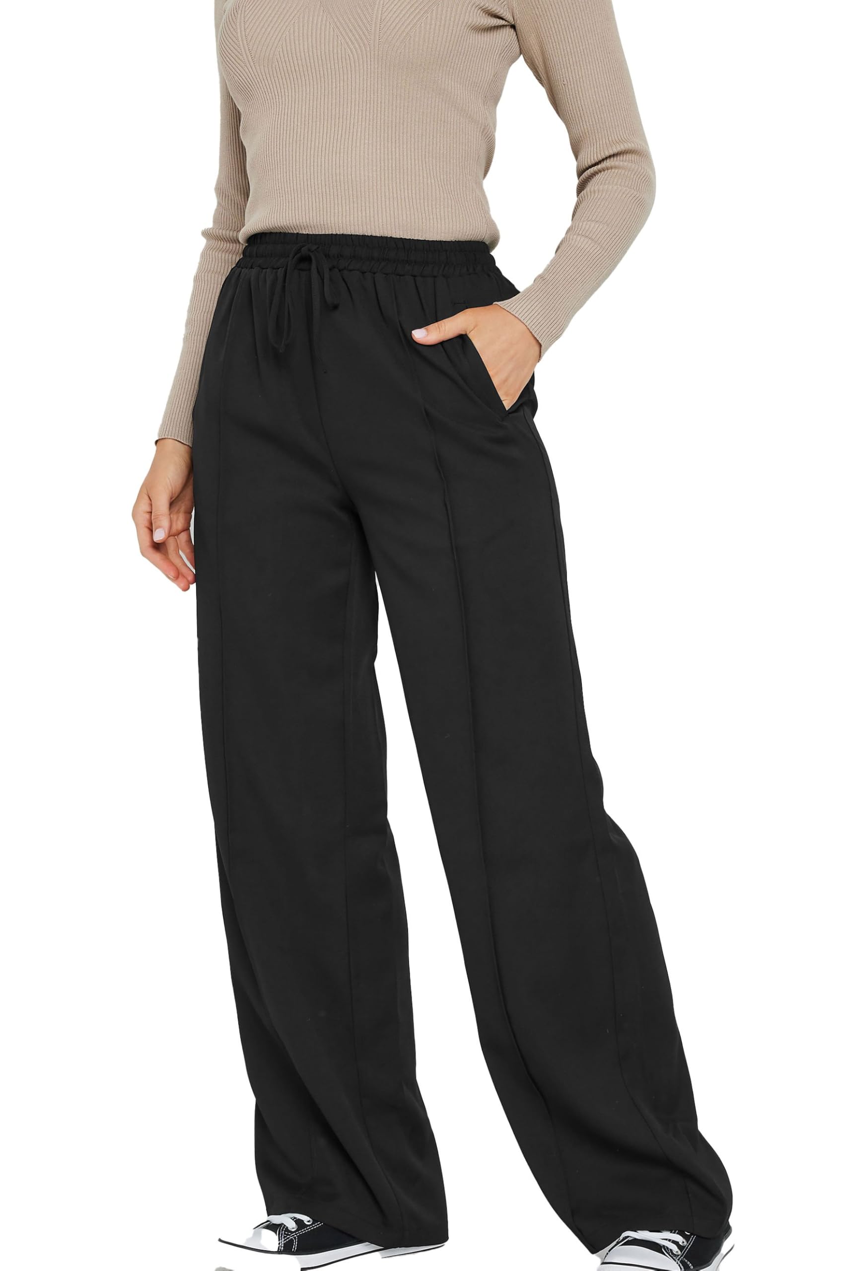 Long Tall Sally Women's Black - Lts Tall Tie Waist Wide Leg Trousers 10 Long