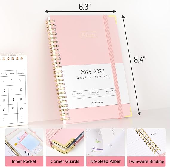 Forvencer Academic Planner 2026-2027, Hardcover Calendar Planner Weekly & Monthly, July 2026 - June 2027, 6 x 8, Daily Agenda with Tabs, College School Organizer for Student Teacher, Beige