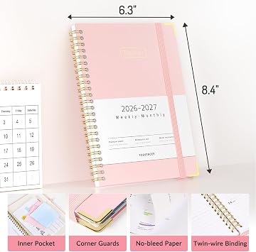 Forvencer Academic Planner 2026-2027, Hardcover Calendar Planner Weekly & Monthly, July 2026 - June 2027, 6 x 8, Daily Agenda with Tabs, College School Organizer for Student Teacher, Beige
