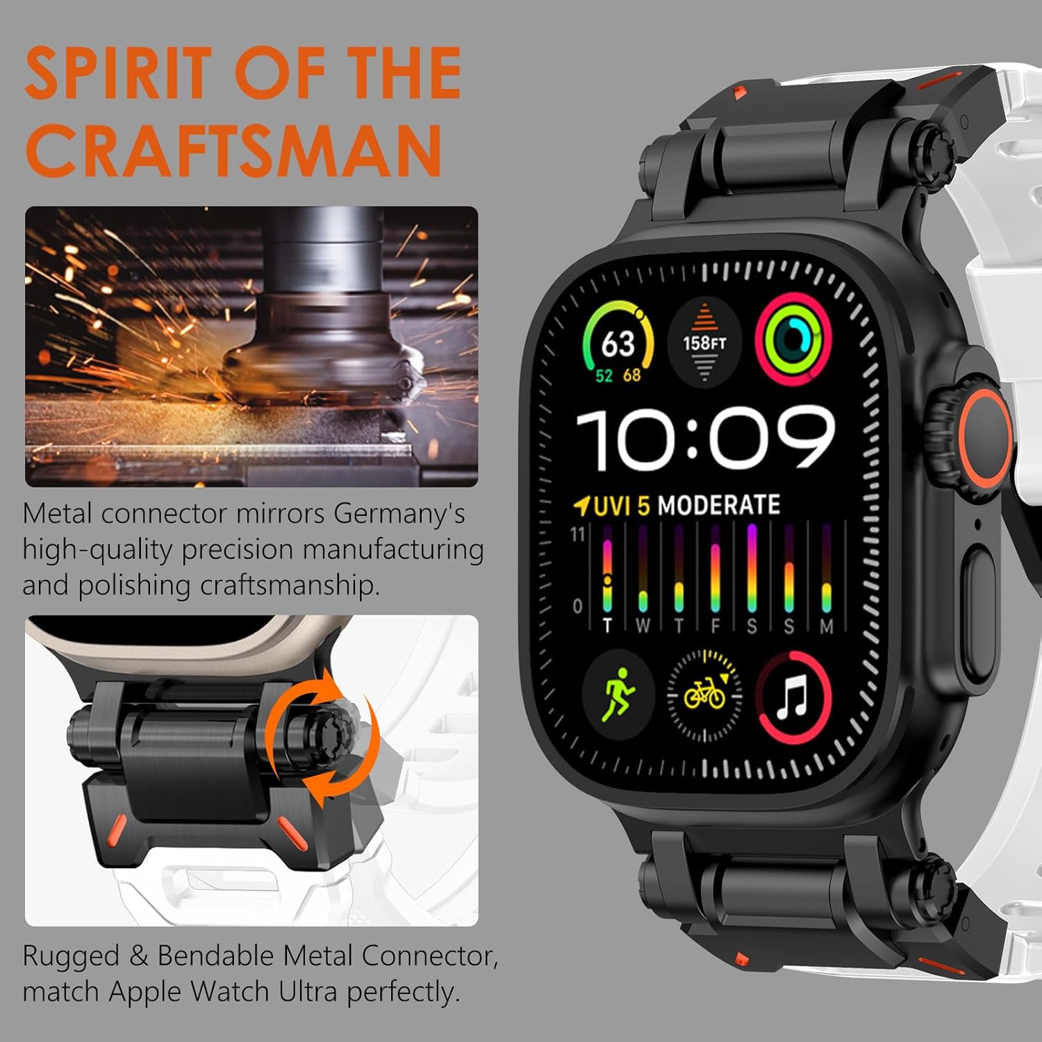 WINGLE FKM Rubber Bands for Apple Watch Band Ultra 3/2/1 Band Ultra 49mm Series 11 10 46mm 45mm 44mm 42mm SE 3/2/1 9 8 7 6 5 4 3 Men, Military Rugged Metal Connector Silicone iWatch Sport Bands, White - Image 3