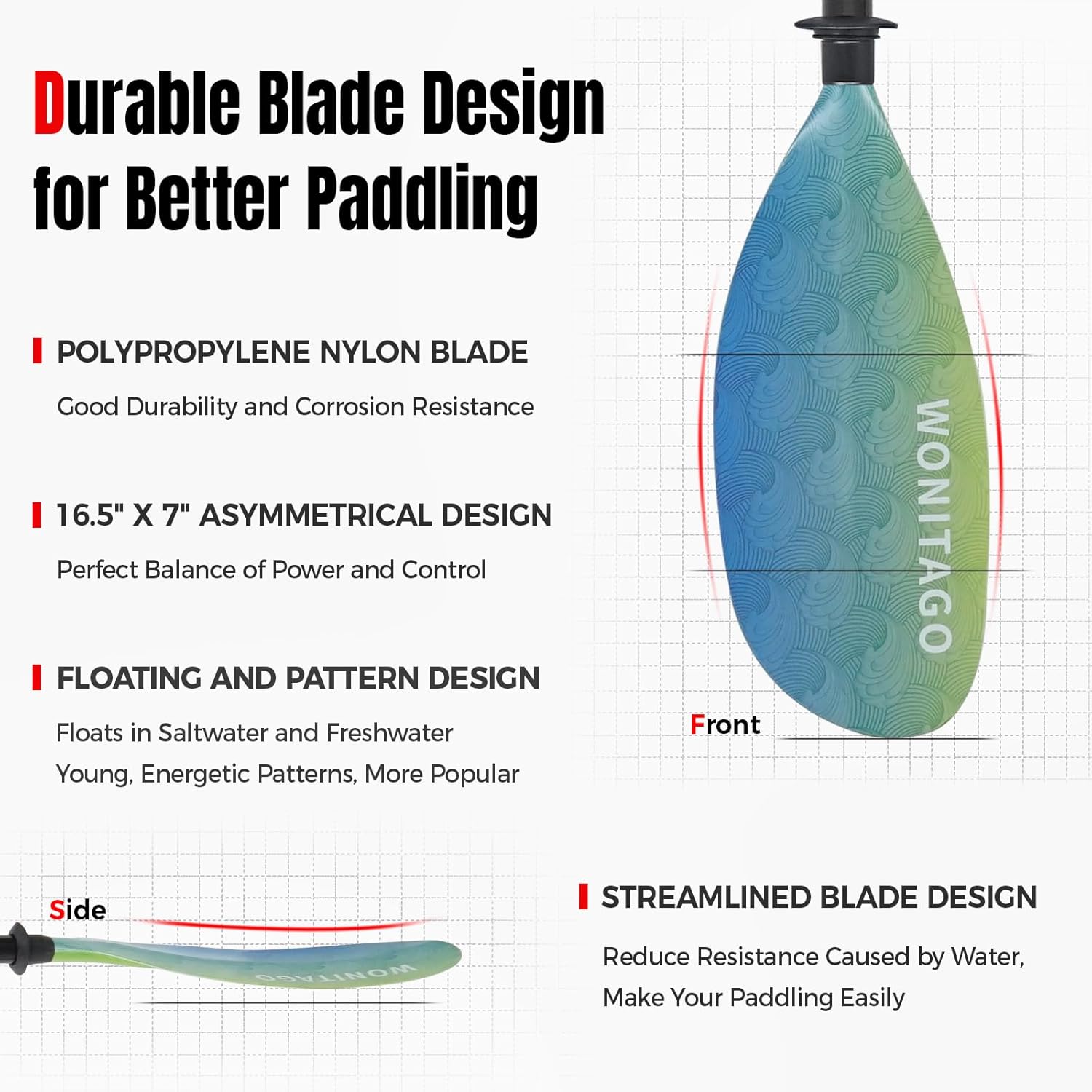 Kayak Paddle with Fiberglass Shaft and Reinforced Nylon Blade, Adjustable Kayaking Oars, 3 Piece, 230-250 cm/90-98 inches, 210-230 cm/82-90 inches