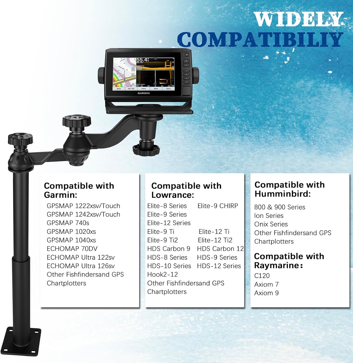 Telescoping Fish Finder Mount,for Fishfinders & Chartplotters,Height-Adjustable Depth Finder Mount Compatible with Lowrance, Garmin, Humminbird and More,for Boats, Kayak (Long Arm)